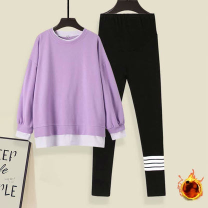 Casual Round Collar Sweatshirt Casual Leggings Set