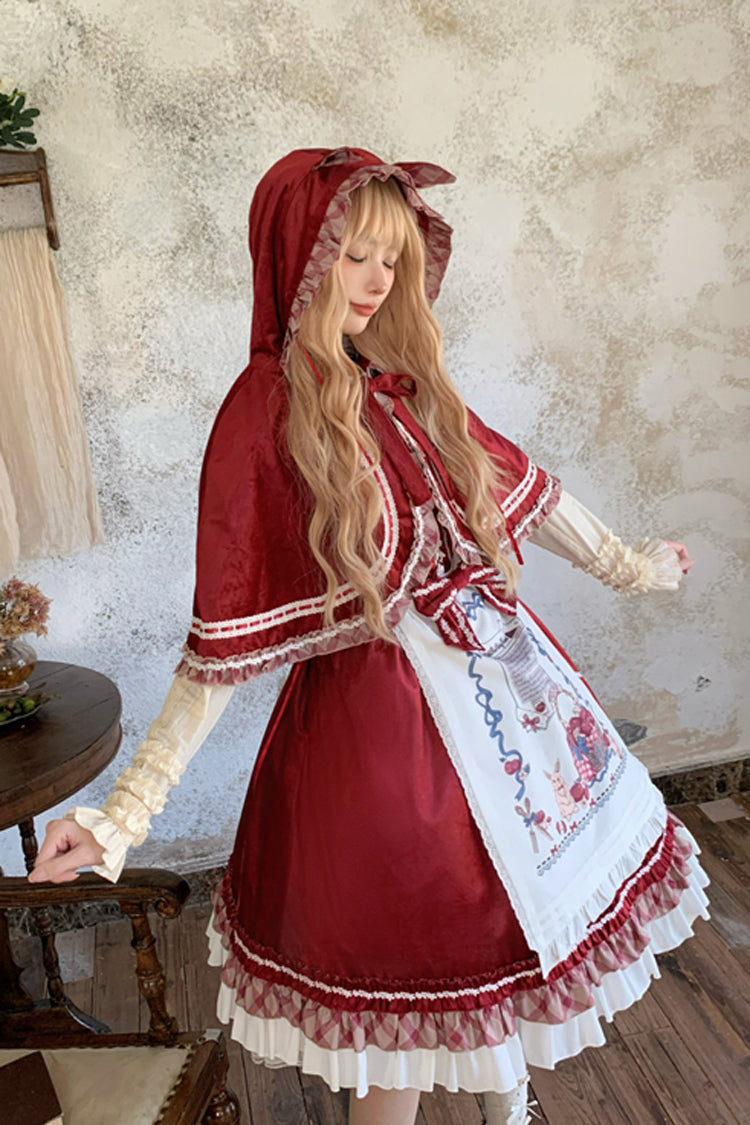 Wine Red Little Red Riding Hood Ruffle Bow Sweet Lolita Jsk Dress