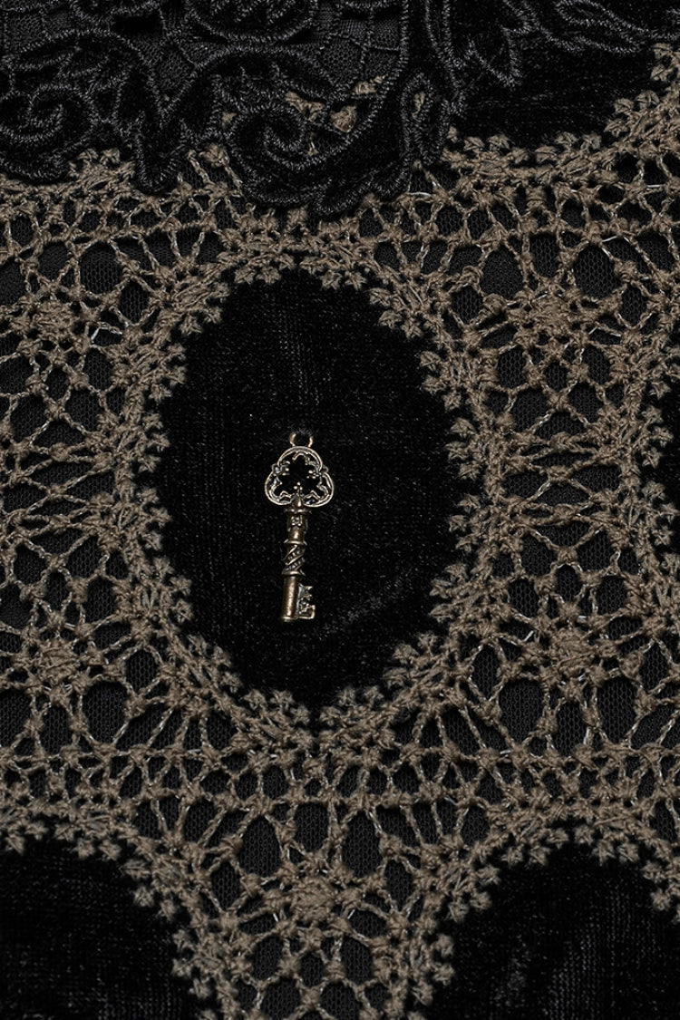 Gothic Blouse with Puff Sleeves and Embroidery in Coffee