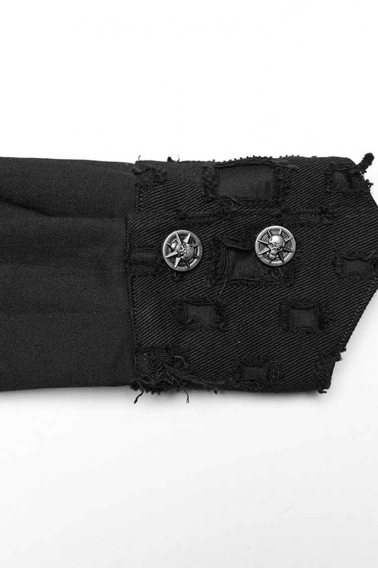 Steampunk Blouse with Stitched Holes & Cutout Design for Men