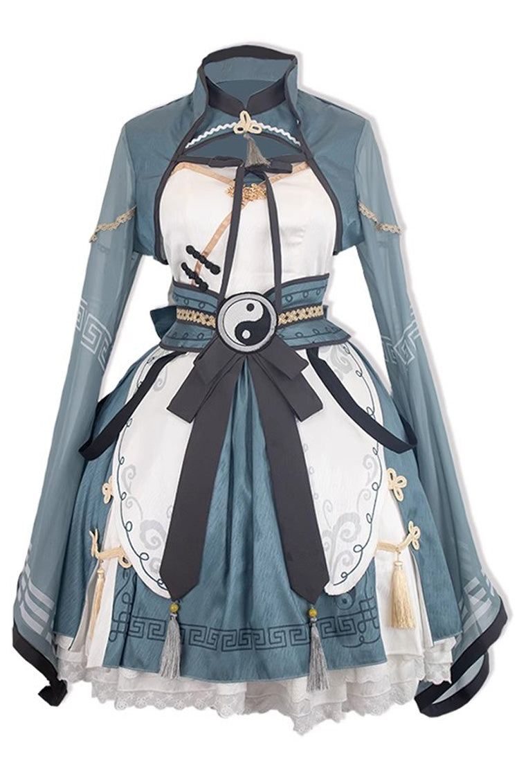 Little Taoist Priest Print Ruffled Sweet Chinese JSK - 2 Colors