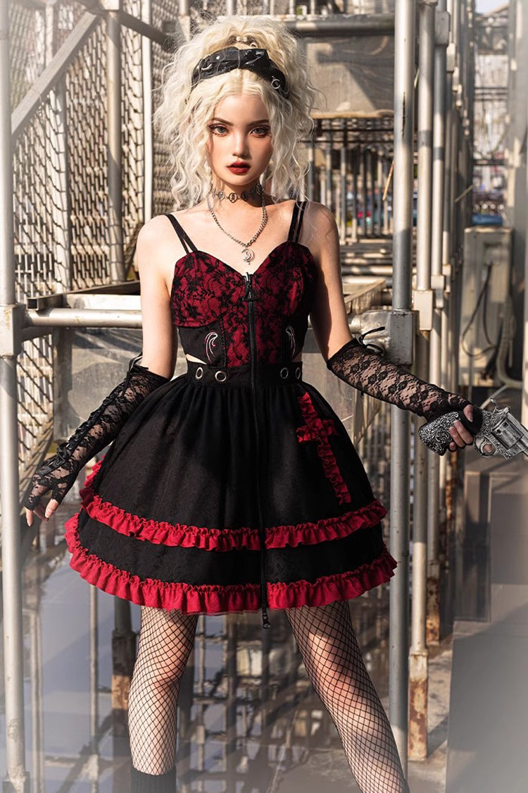 Black Red Judgment Day Red Cross Ruffled JSK