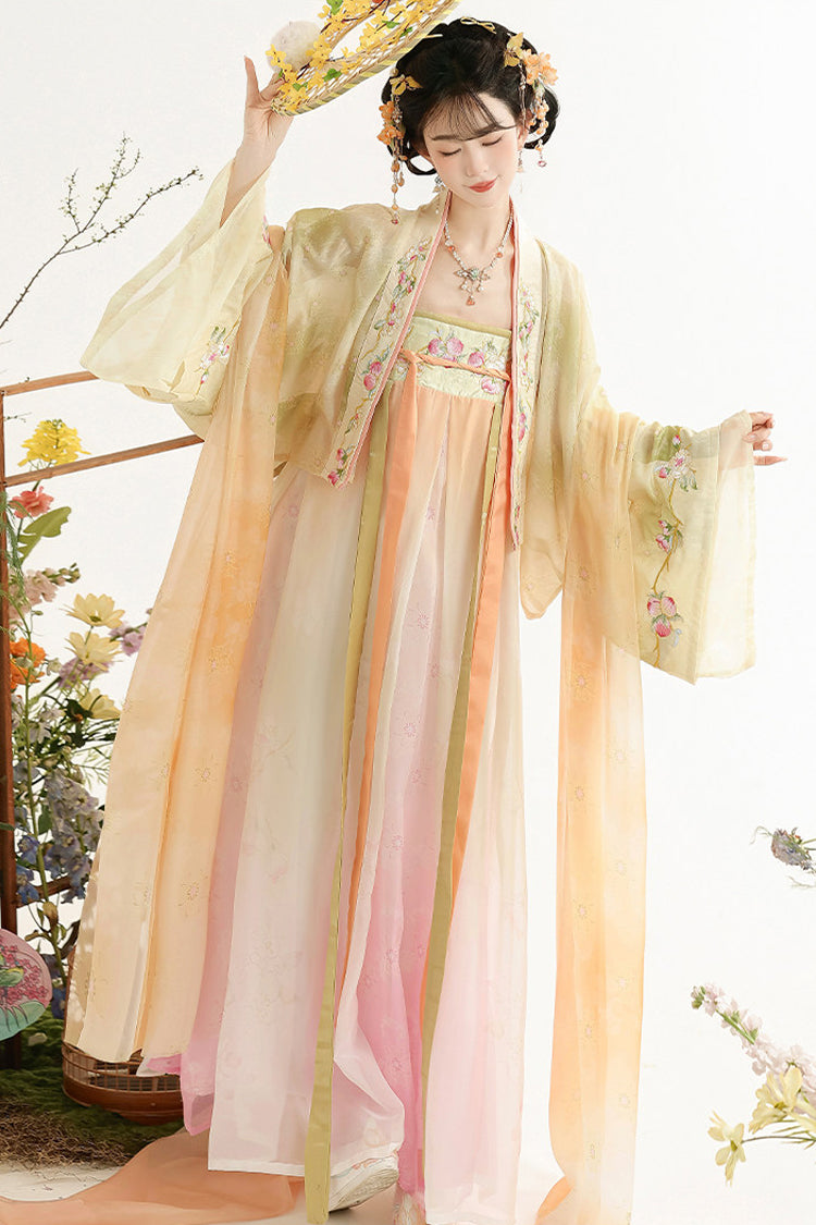 Sweet Hanfu Dress Set with High Waist and Embroidery