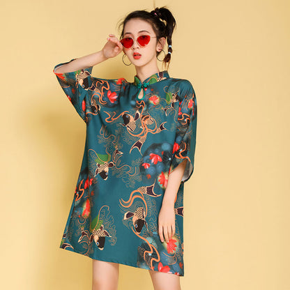 Vintage Floral Embroidery Short Sleeve Cheongsam Dress