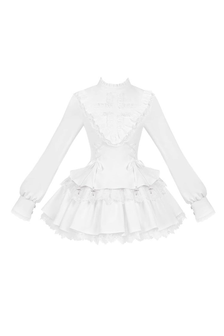 White Long Sleeve Lace-Up Sweet Handsome Lolita Dress