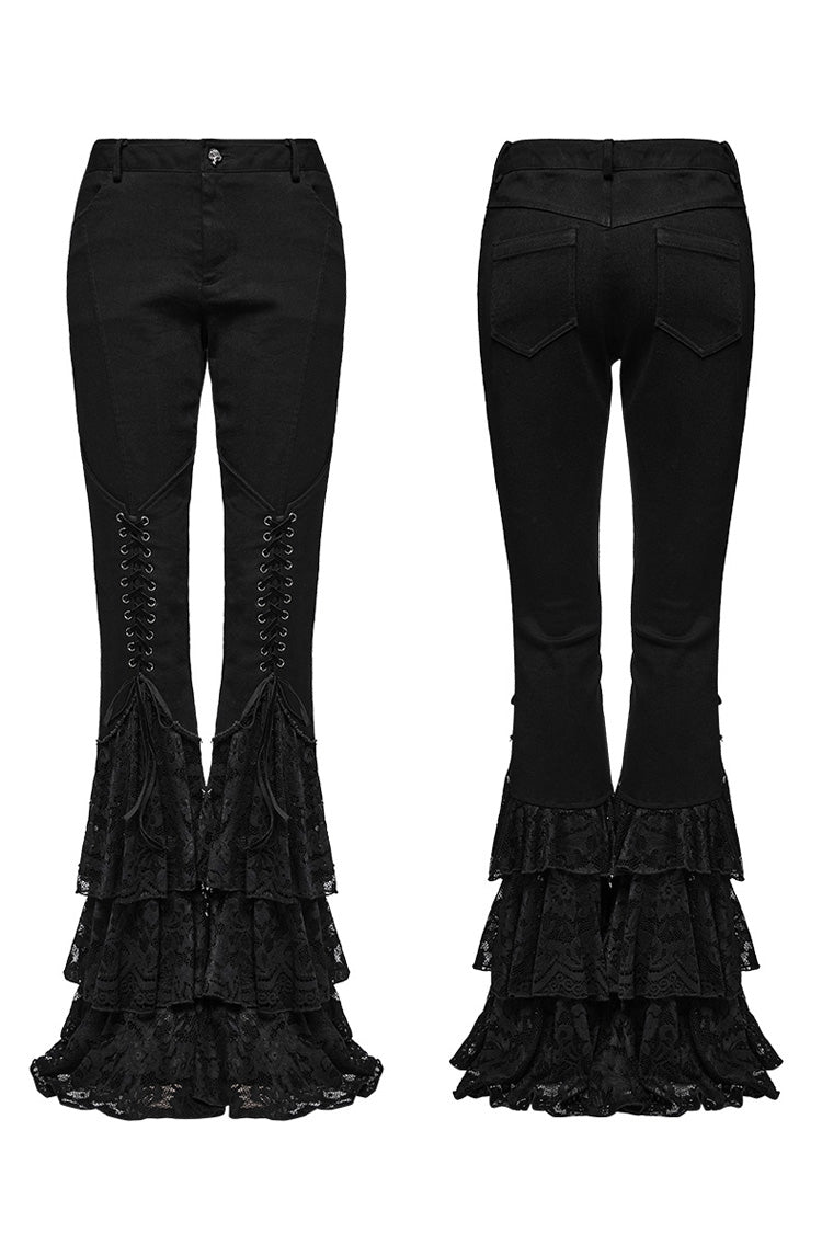 Gothic Pants with Lace-Up and Triple Ruffle