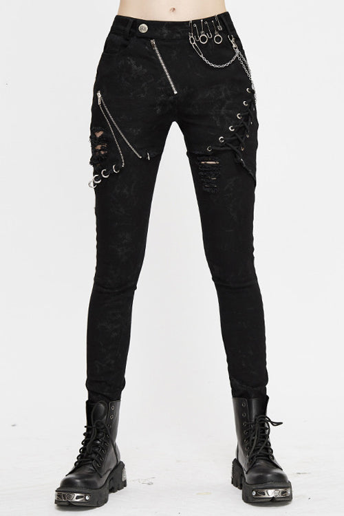 Zippered Stretch-Fit Punk Trousers for Women