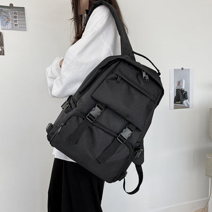 Casual Black Pure Color Casual Backpack