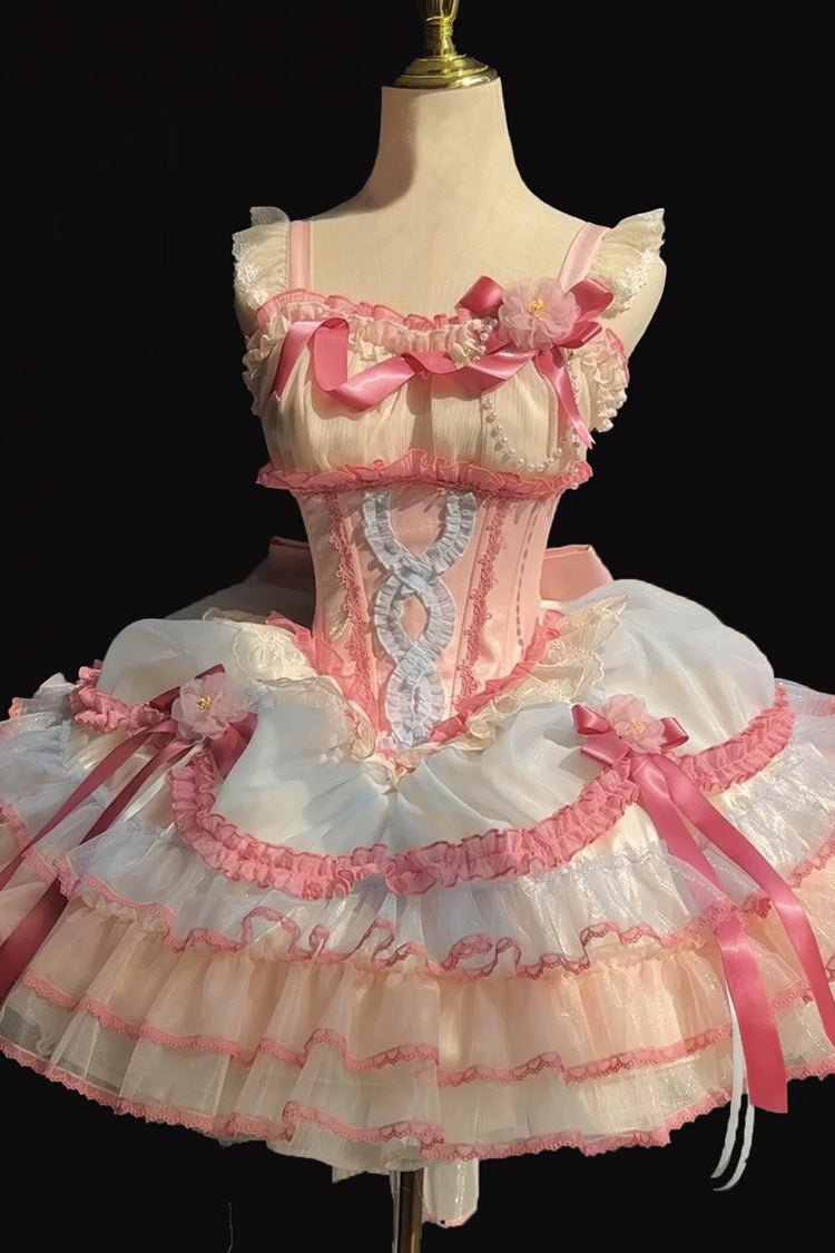 [Flowing Light Gift Box] Square Collar Sleeveless Multi-Layered Ruffled Bow Elegant Ballet Sweet Lolita Jsk Dress 6 Colors
