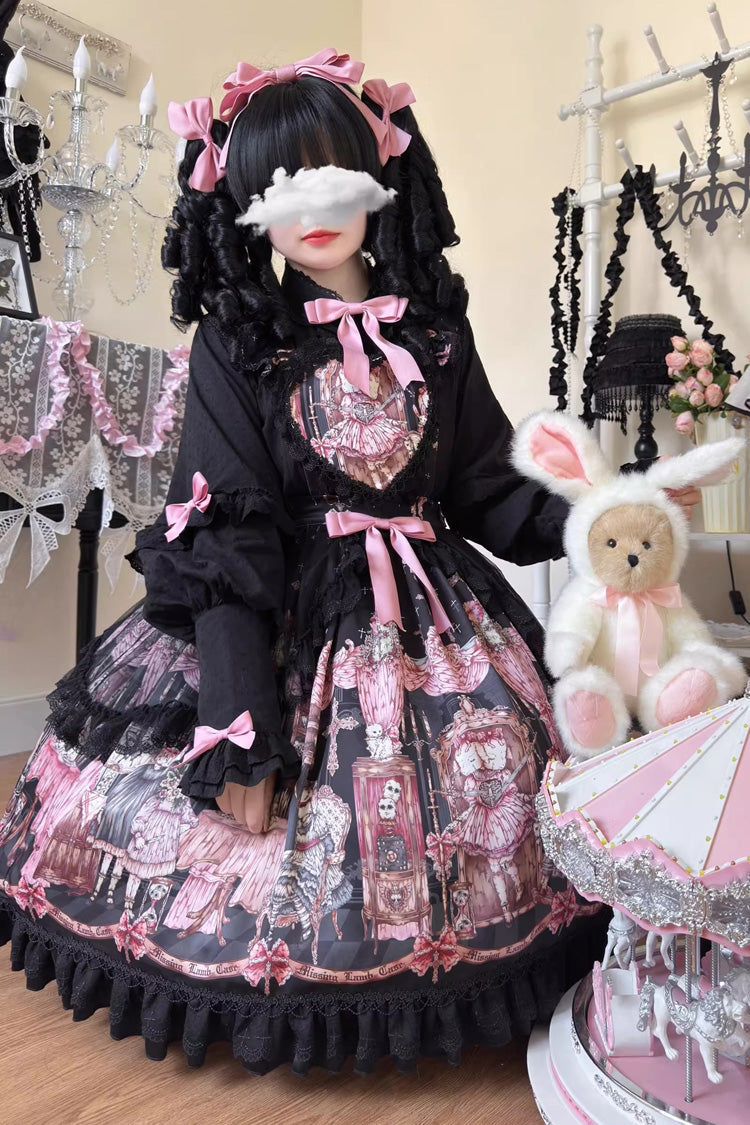 Skirt with Ruffle Bowknot and Missing Lamb Print