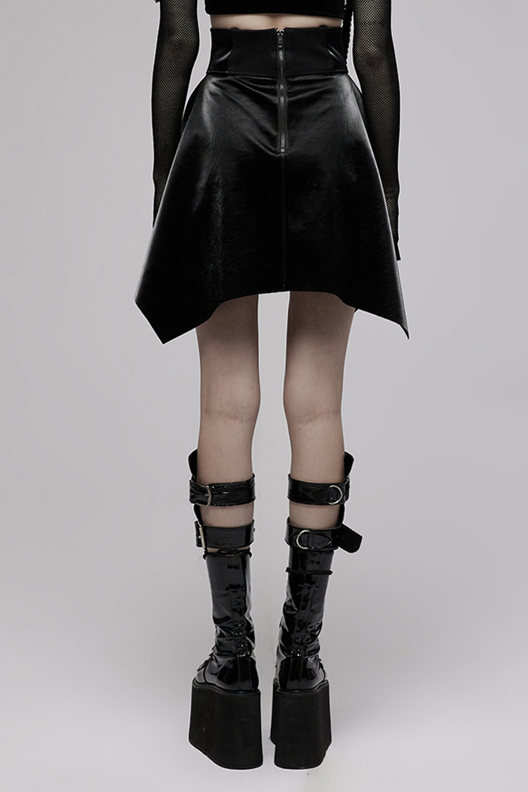 Gothic Glossy Leather Waist Seal Square Hem High Waist Skirt