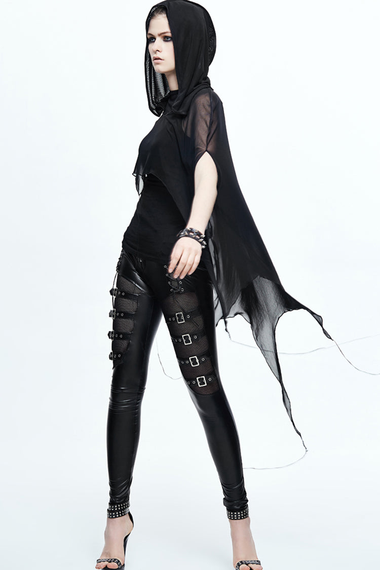 Bat-Wing Shawl with Wavy Hem and Mesh Fabric