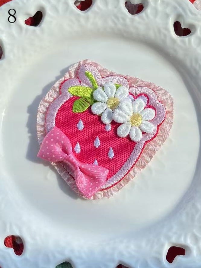 Decorated Cherry/Strawberry/Cake Brooch/Hairclip Options Bowknot 11
