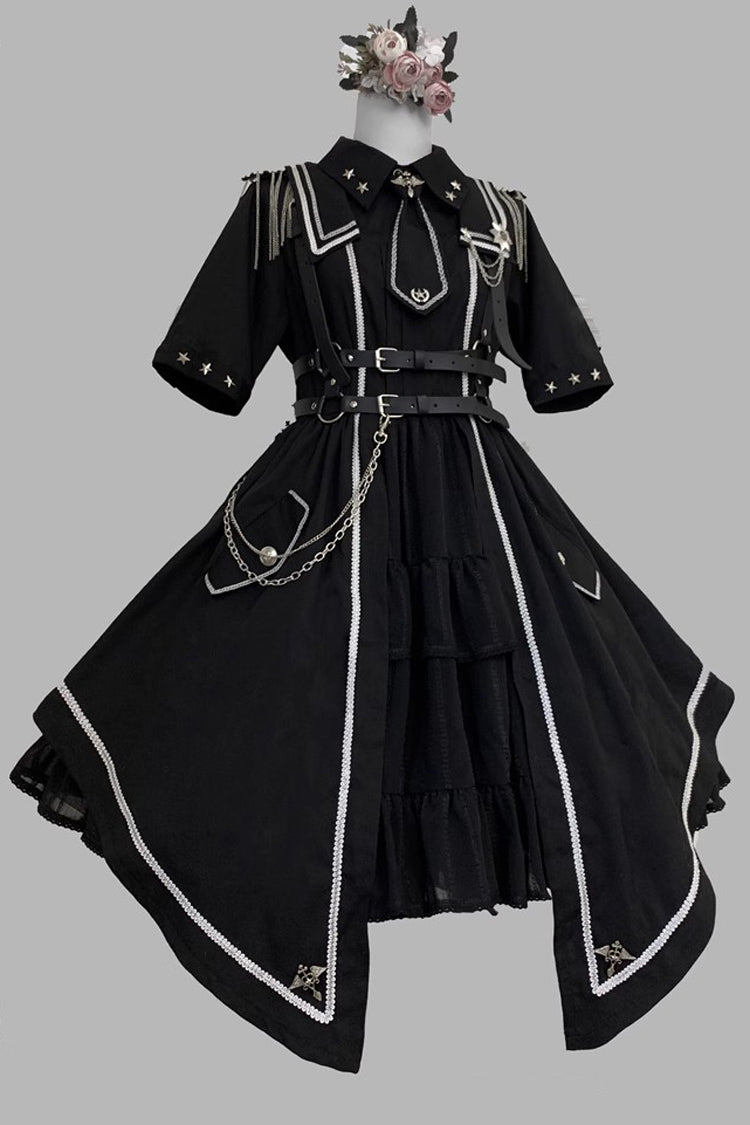 Military-Style Gothic Dress with Cardigan and Lace Accents