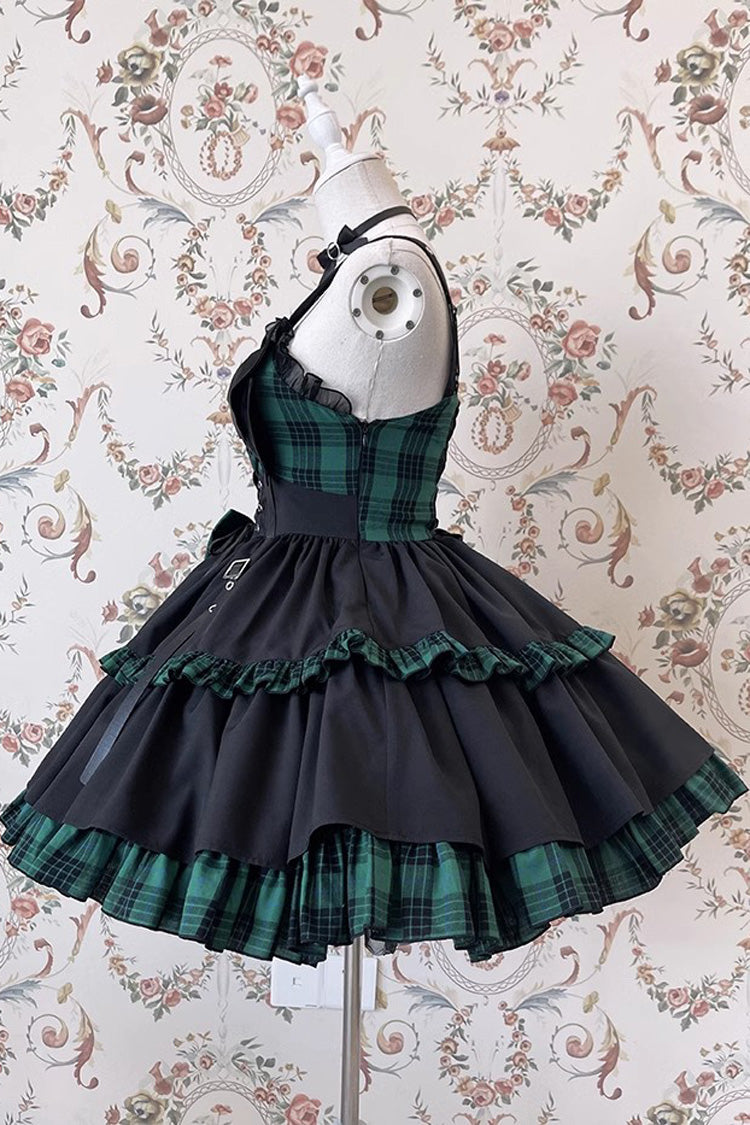 Black Green Sleeveless Multi-Layer Ruffle Bowknot Gothic JSK