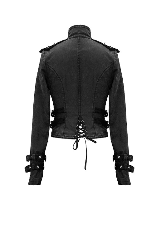 Noir Punk Coat with Spikes and Zipper Front
