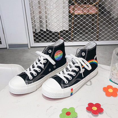 Stylish Rainbow Print High Top Canvas Shoes