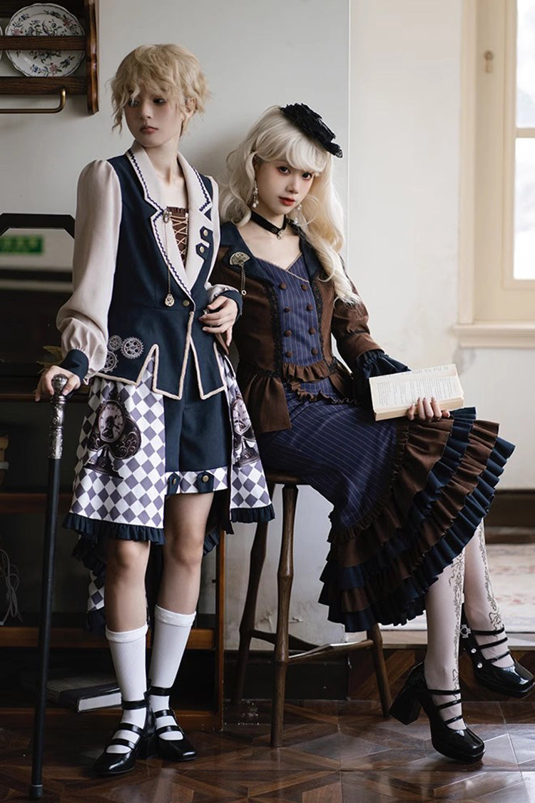 Time Traveler Long-Sleeve Multi-Layer Print Punk Mermaid Skirt Set