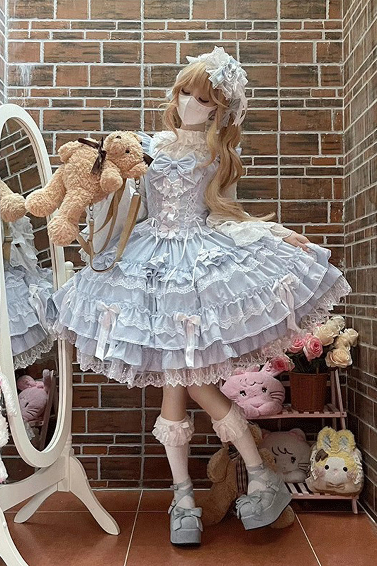 Multi-Layer Ruffle Sweet Lolita JSK Dress with Bow and Lace