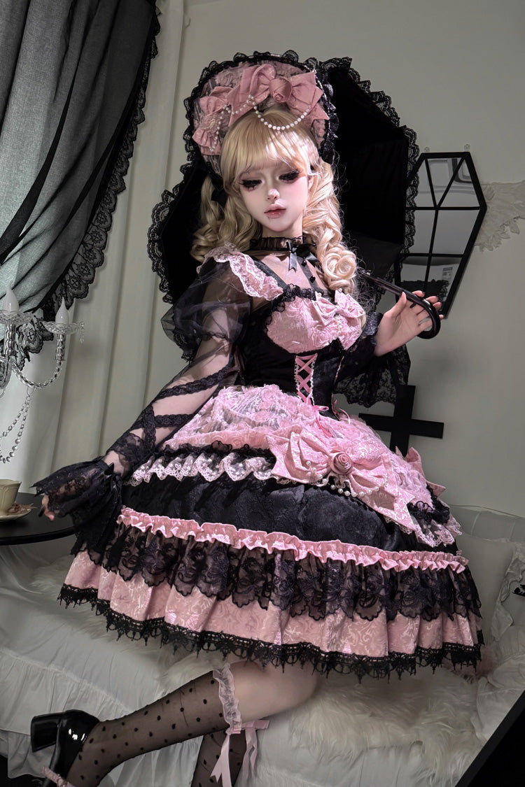 Ebony Rose Sleeveless Ruffle Bow Lace Corset Ballet Jumper Dress - Rose Princess
