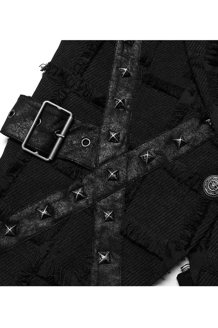 Gothic Asymmetric Faux Fur Back Cutout Leather Rivet Men's Vest