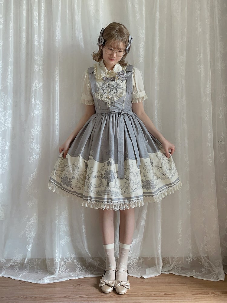Lolita and Titmouse Print Gray Jumper Floral Skirt