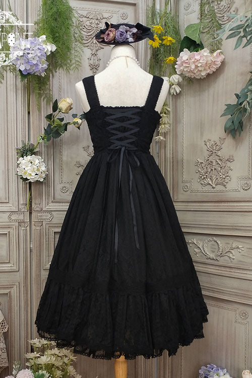 Vintage Rose Multi-Layer Embroidered Sweet Lolita JSK - Black Ruffled Elegance