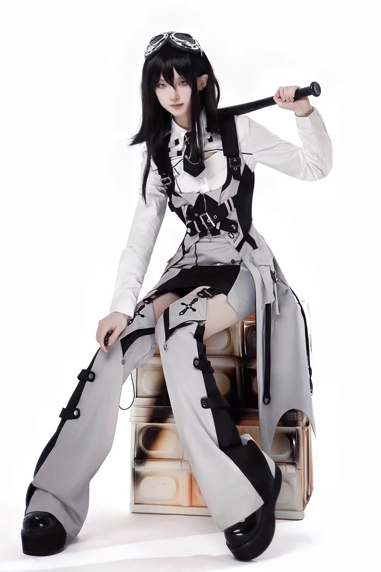 Black/White Color-Block Sci-Fi Lolita Skirt Ensemble