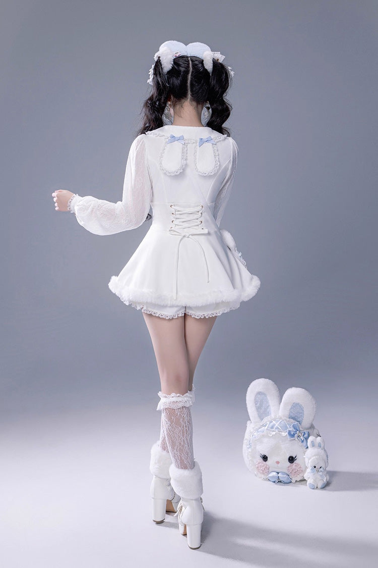 Ivory Ruffled Bow Lace-Up Japanese Dark Jirai Kei Plush Set