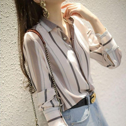 Casual Vertical Striped Loose Shirt