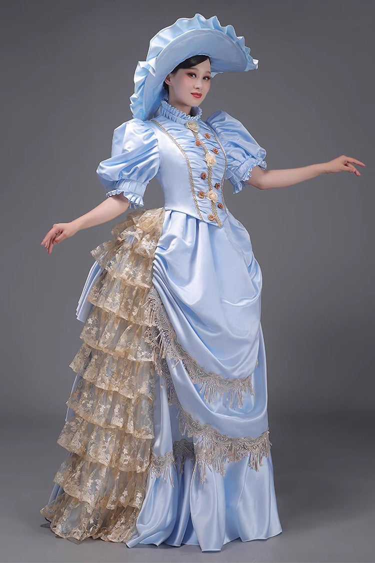 Ruffled Victorian Dress with Layered Textile - European