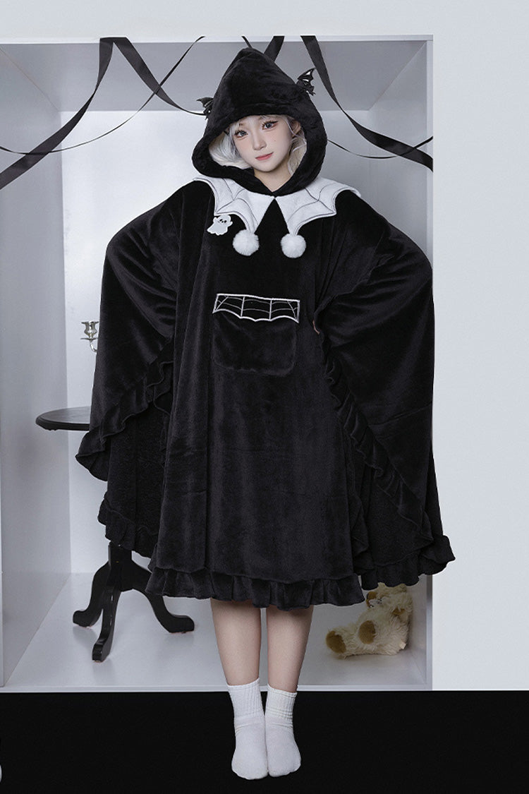 Sweet Lolita Hooded Coat Cloak with Ruffled Bat Design