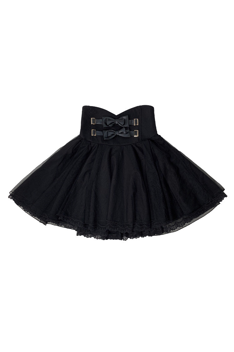 Black Bow Embellished Jirai Kei Skirt - Sweet Japanese Fashion