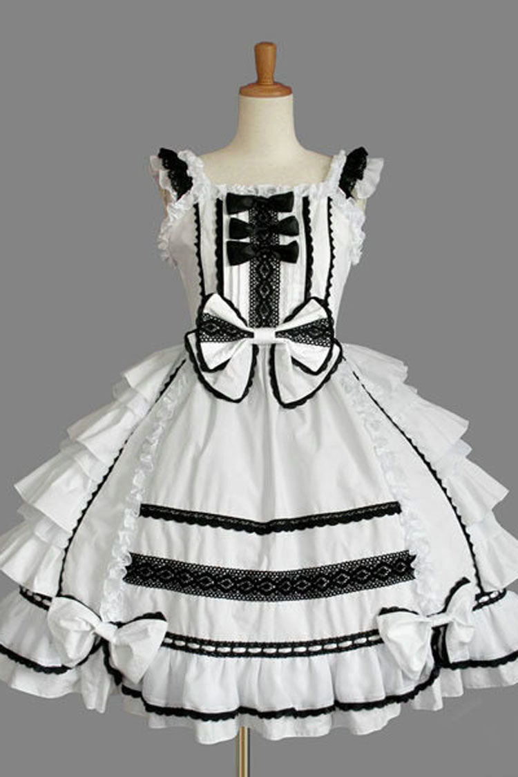 Square Neck Lace Trimmed Cap Sleeve Ruffled Lolita Dress