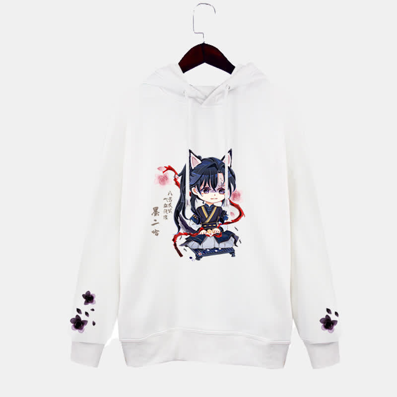 Cartoon Anime White Pocket Plush Hoodie