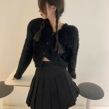 Irregular Cardigan Sweater High Waist Pleated Skirt Set