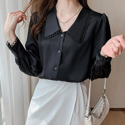 Elegant Hollow Out Lace Sleeve Shirt