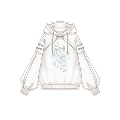 Couple Deer Embroidery Loose Hoodie Dress