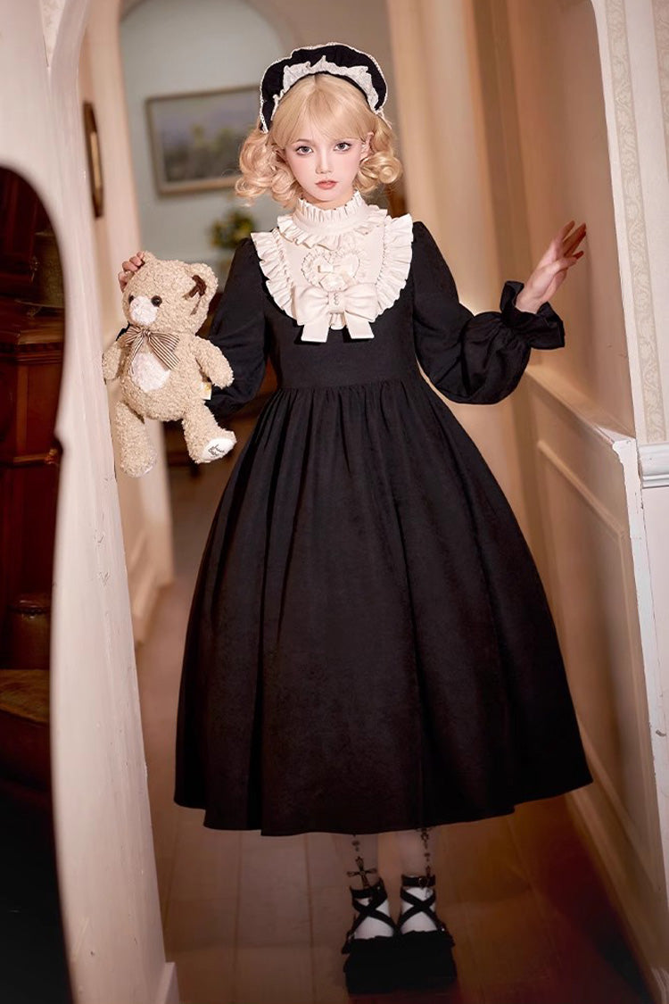 Noir Long Sleeve Bow Lace Sweet Vintage Dress - Twilight Choir