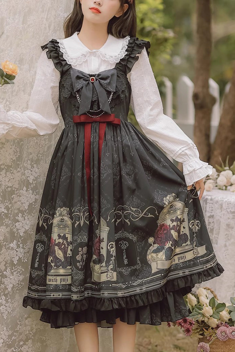 Gothic Princess Lolita Dress with Birdcage Rose & Ruffle Bow