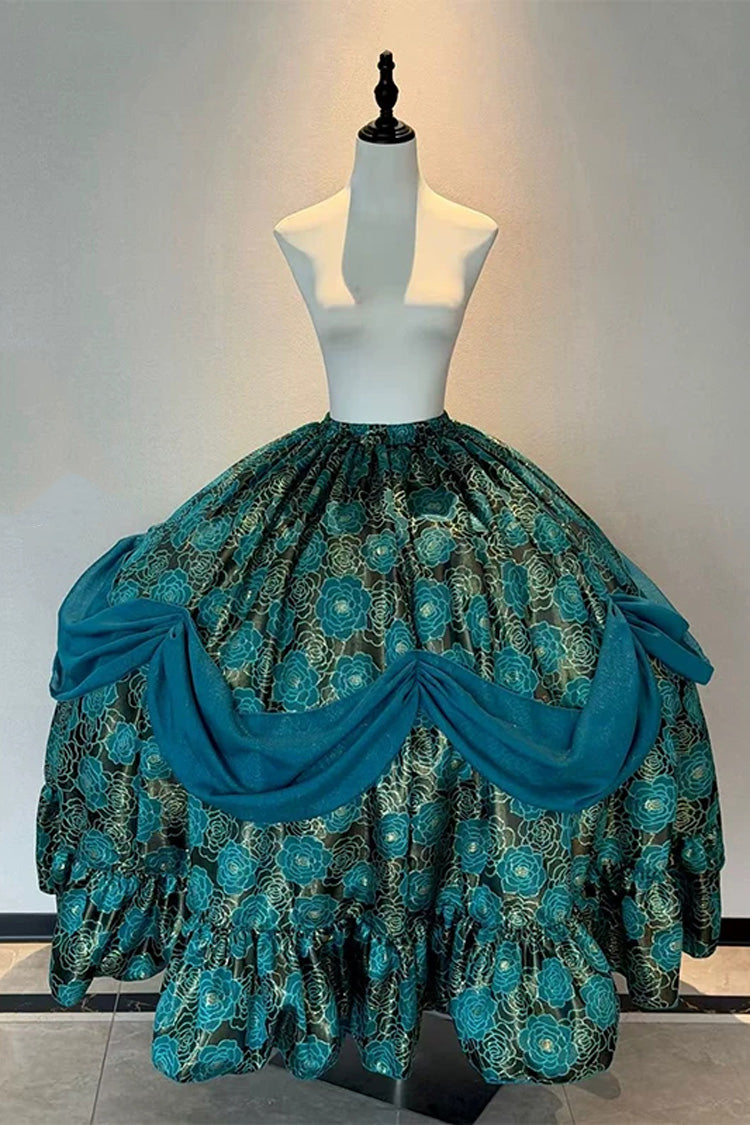Blue/Green [Peacock Spirit Princess] Sleeveless Multi-Layered Ruffled Bow Lace-Up Classic Elegant Lolita Jsk Dress