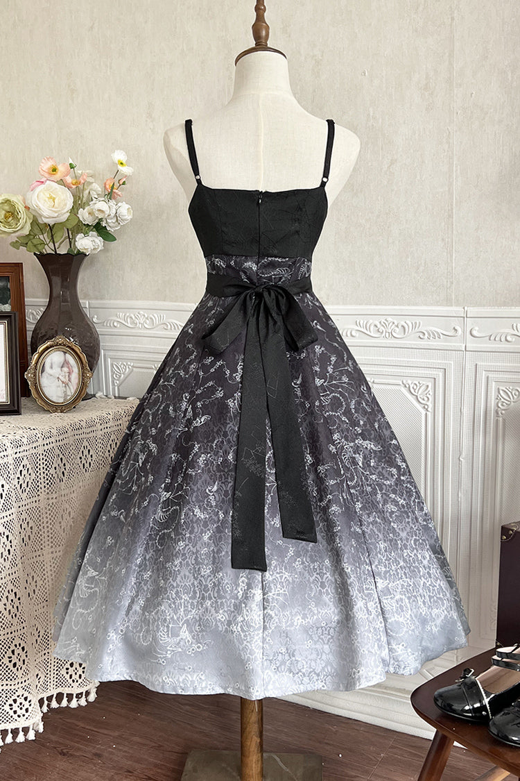 Monochrome Gothic Princess JSK with Bone Print, Ruffled Cardigan, and Lace