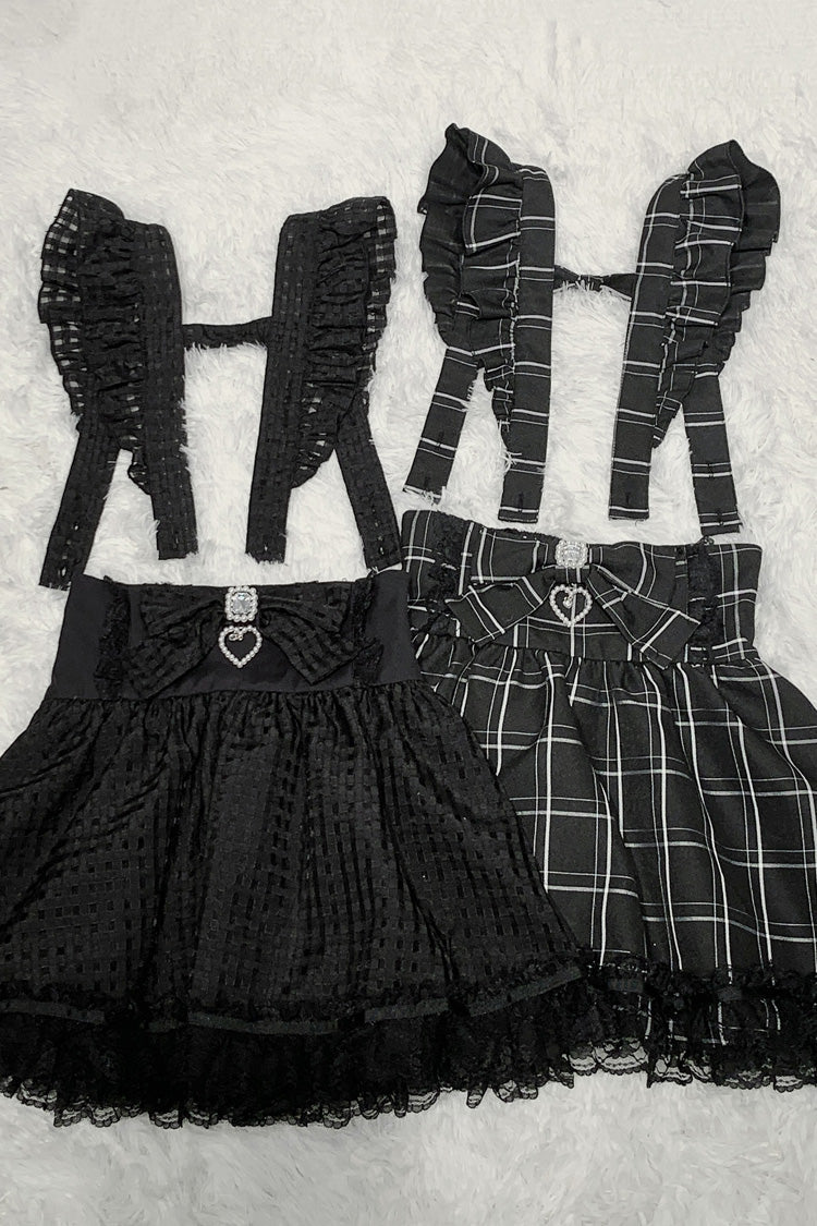Black Plaid Bow Ruffle Lace Jirai Kei Skirt