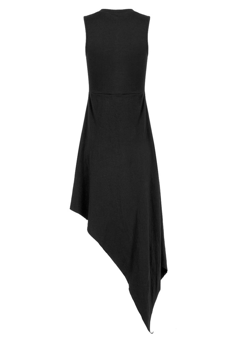 Women's Gothic Dress with Hollowed Out Cross Spray-Painted Asymmetric Hem Sleeveless Design