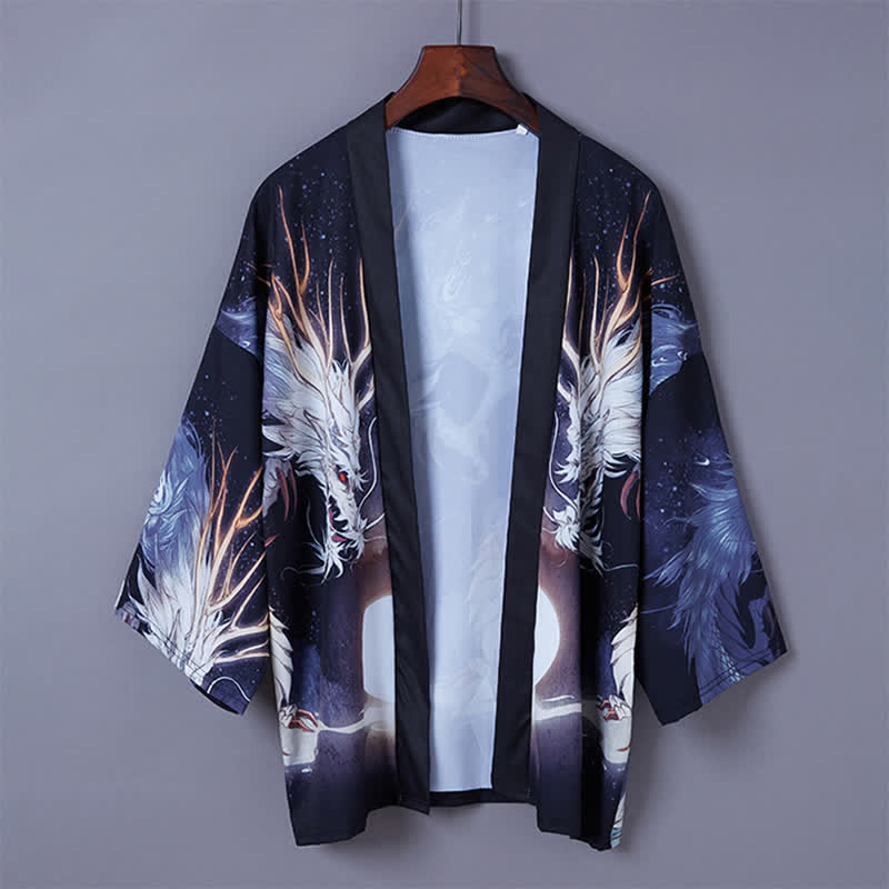 Charming Carp Dragon Print Casual Cardigan Kimono Outerwear