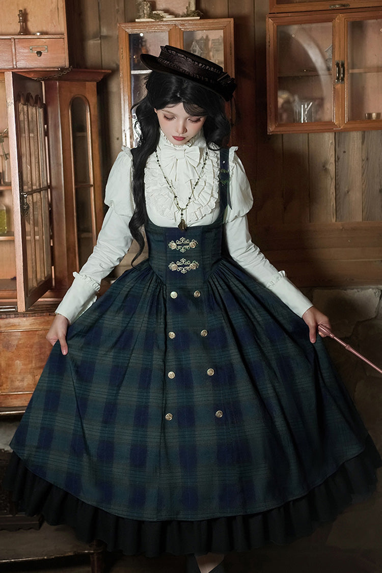 Berlin's Letter Double-Layered Plaid Ruffle Bowknot College Strap Dress