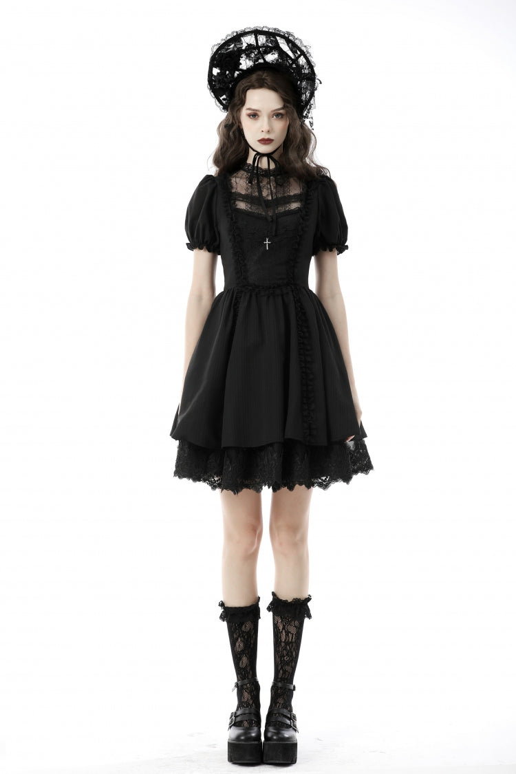 Lolita Doll Dress with Tulle and Puff Sleeves