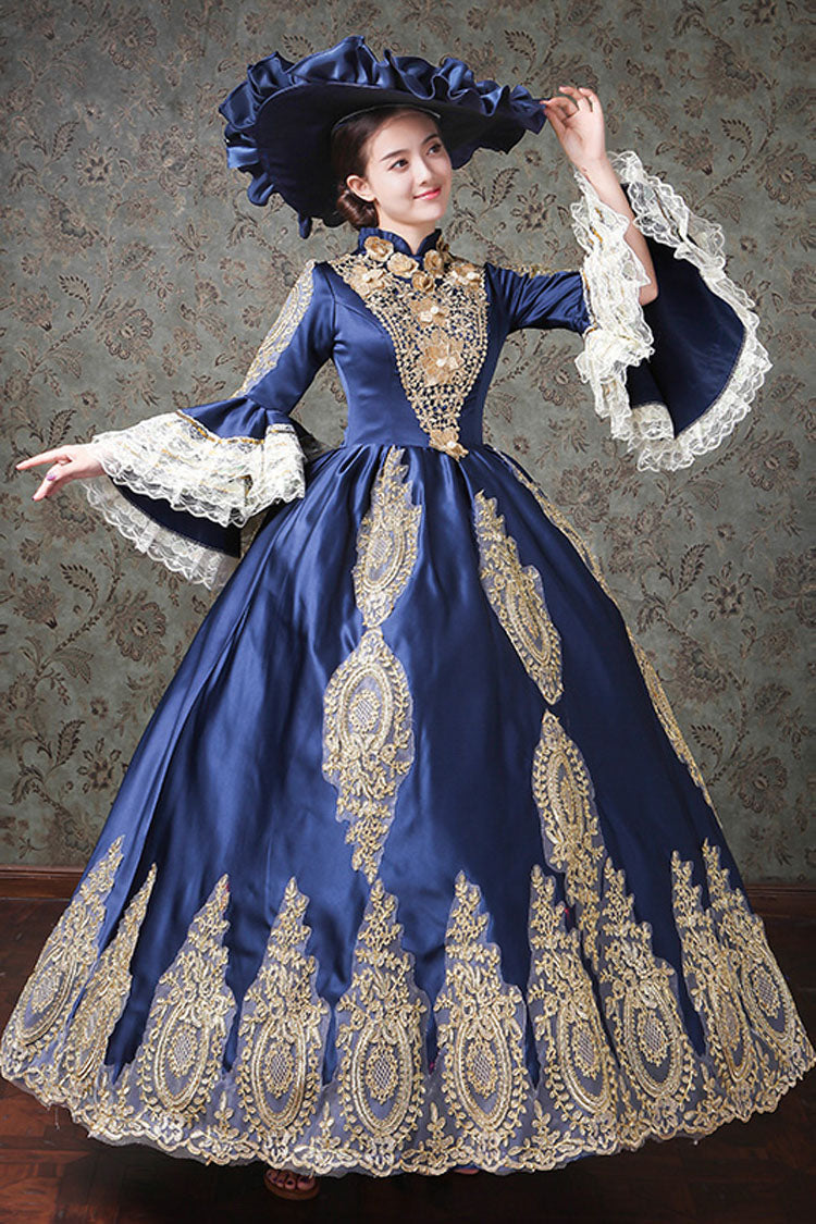 Victorian Lace Dress with Bell Sleeves and Floral Embroidery - Altfashion Shop