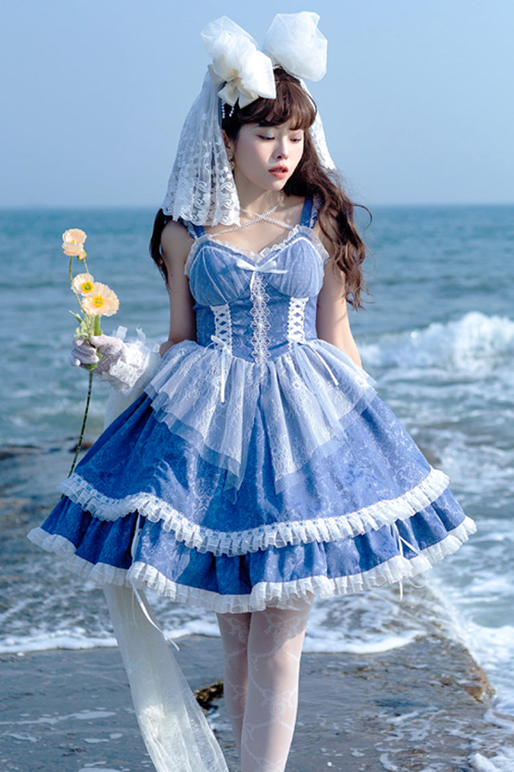 Blue Drawstring Pull-Up Hem Elegant Sweet Dress