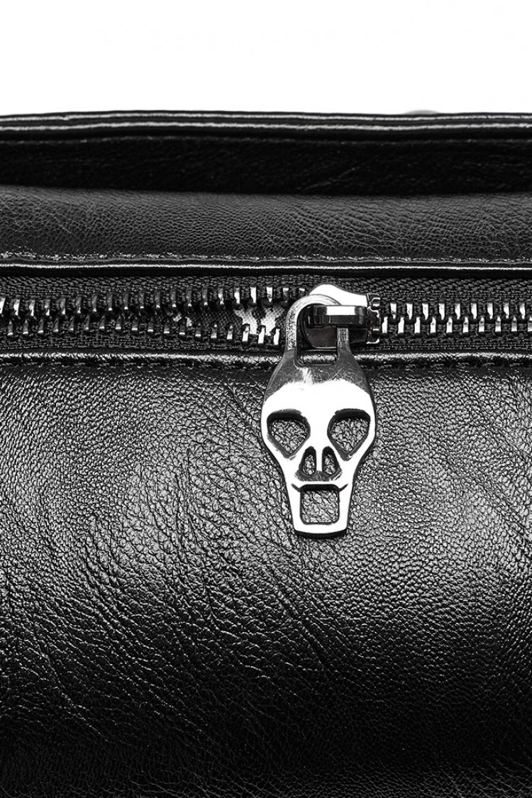 Gothic Faux Leather Clutch with Beaded Rose & Rivet Detail